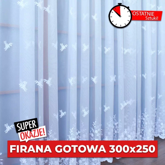 Firana Gotowa Długa 300 x 250 - Firany Gotowe już Uszyte - Firana na karnisz 150-200cm